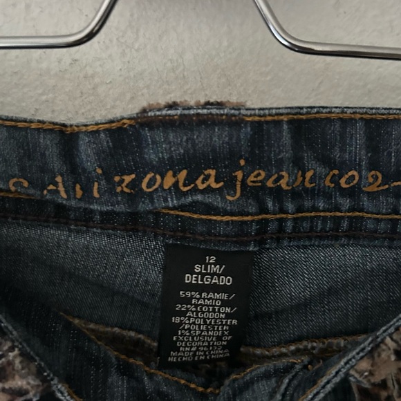 Y2K Arizona Jean Company Girls 12 Slim Dark Blue Jeans Leopard Butterfly Flares - Picture 2 of 6